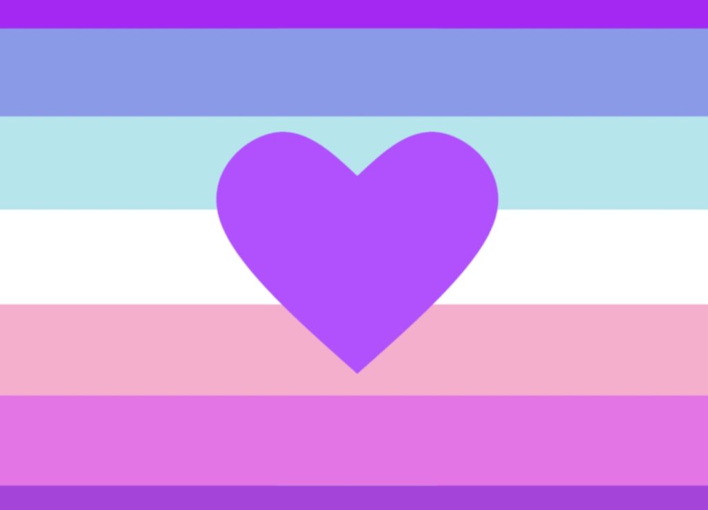 trans flag with heart in center